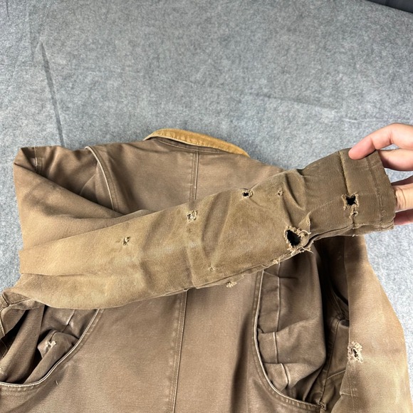 Canvas Barn Chore Jacket Quilt Lined Brown Work Thrash Distress Small OVERSIZED - Picture 11 of 16